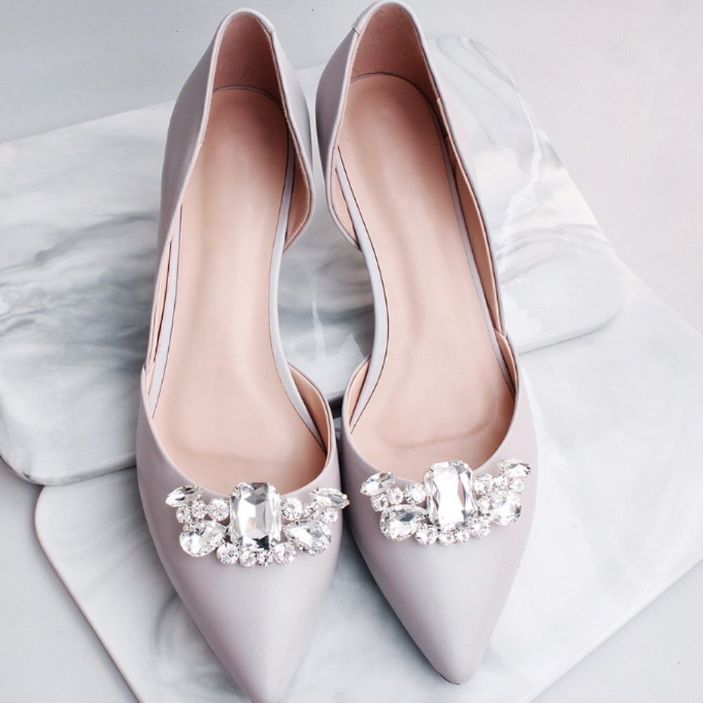 Shoe clips wedding elegant silver tone crystal new - Picture 3 of 7
